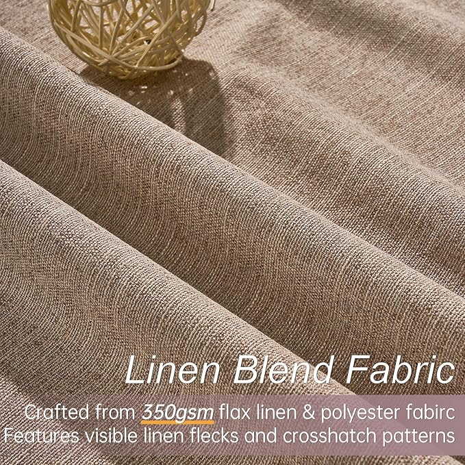 Topfinel Taupe Burlap Linen Blackout Curtains 63 Inches Long 2 Panels for Small Window Boho Farmhouse Linen Blend Texture Insulated Hook Belt Back Tab Pocket Pleated Drapes Fall Home Decor(W52 x L63)