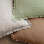 MIULEE Decorative Throw Pillow Covers Neutral Linen Fringe Throw Pillows Set of 2 Sage Green Boho Farmhouse Cushion Covers with Tassels for Couch Sofa Bed Living Room Spring Home Decor 20x20 Inch