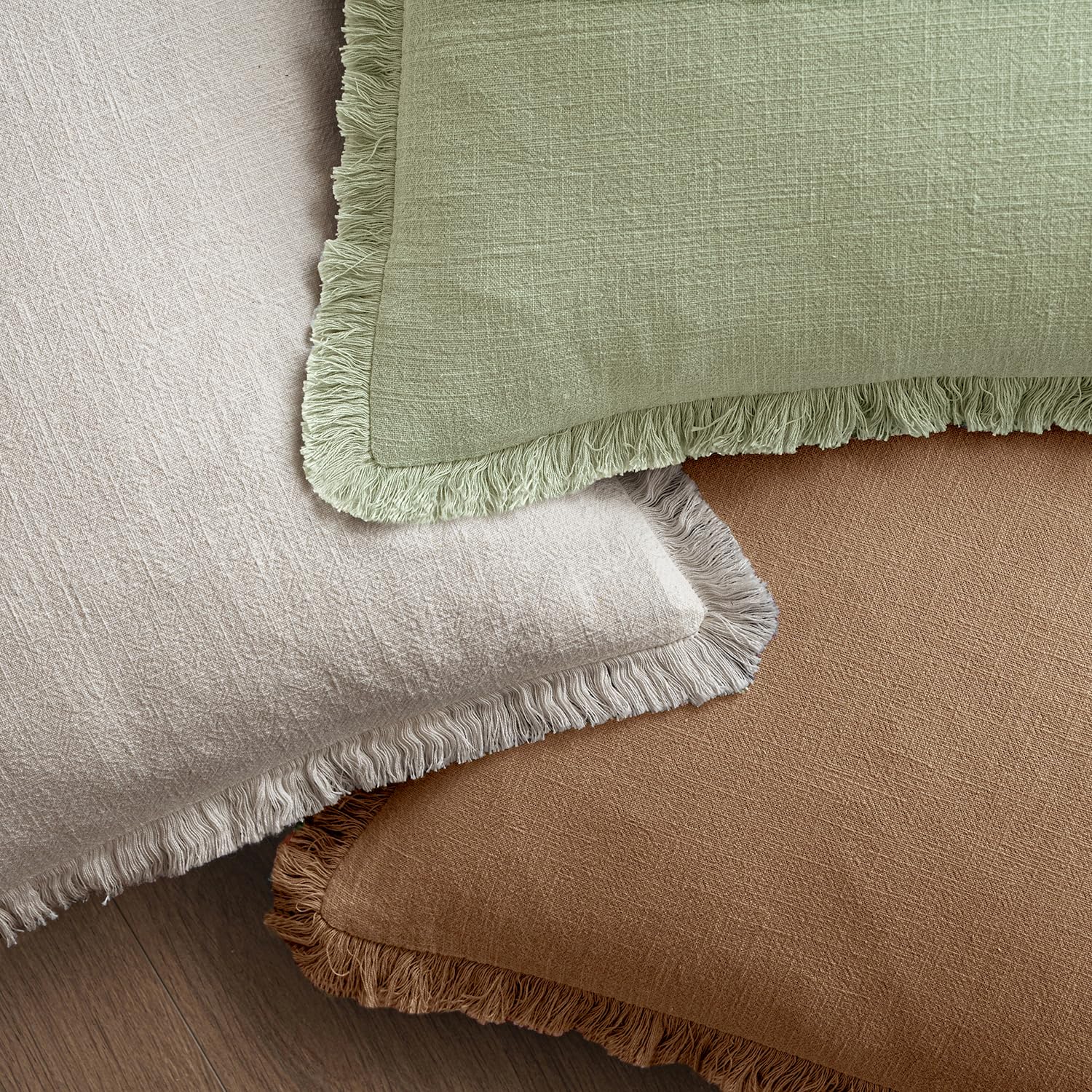 MIULEE Linen Fringe Decorative Euro Throw Pillow Covers Sage Green 24x24