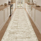 3x18 Washable Runner Rug for Hallway, Non-Slip Long Hallway Runner for Entryway, Soft Vintage Kitchen Mats for Floor, Abstract Dining Room, Bedroom, Living Room Rugs(3'x18', Brown/Ivory)