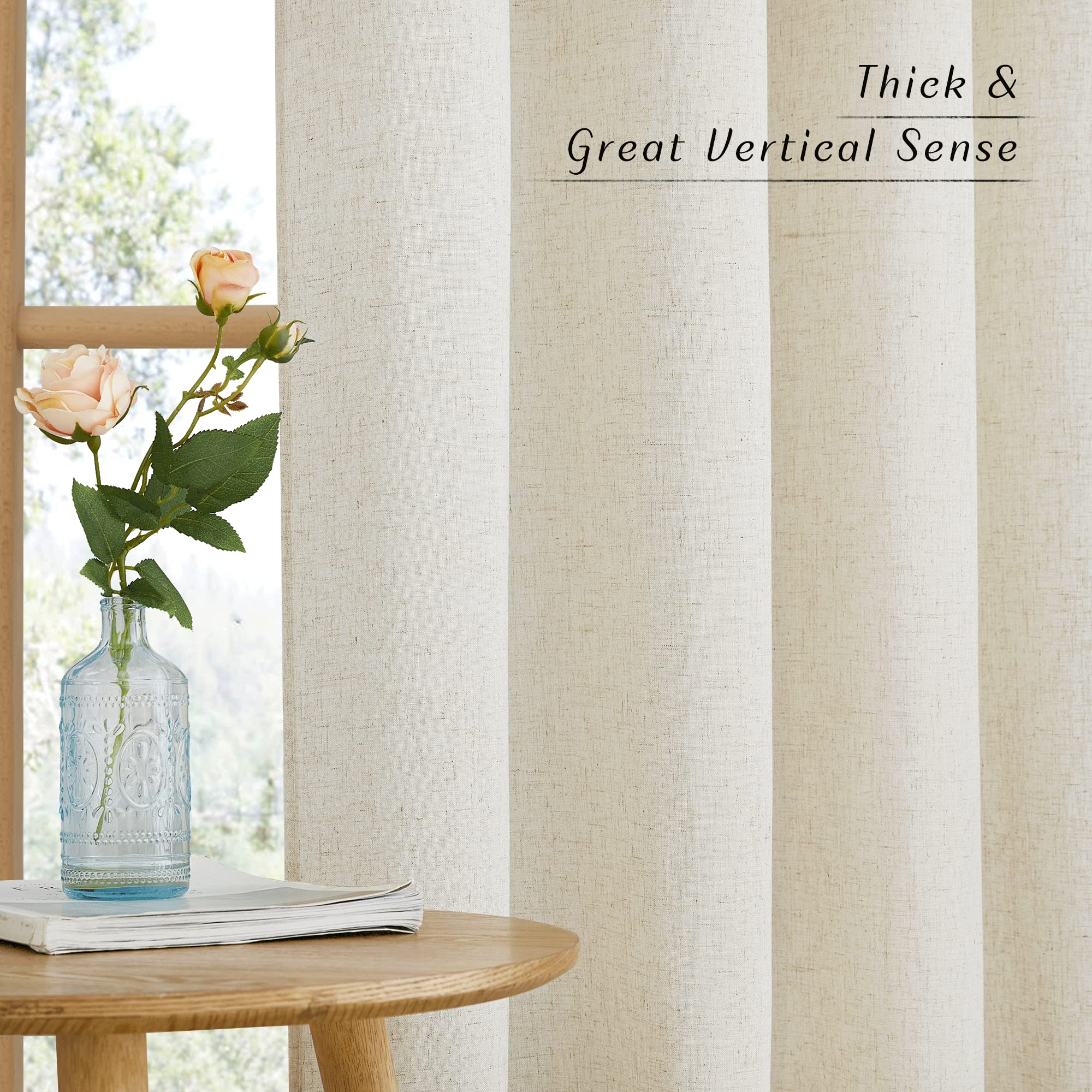 NICETOWN Linen Curtains for Windows 90 inch Long, Grommet Semi Sheer Vertical Drapes Privacy Added with Light Filtering for Bedroom/Living Room, Natural, W34 x L90, 2 Pieces
