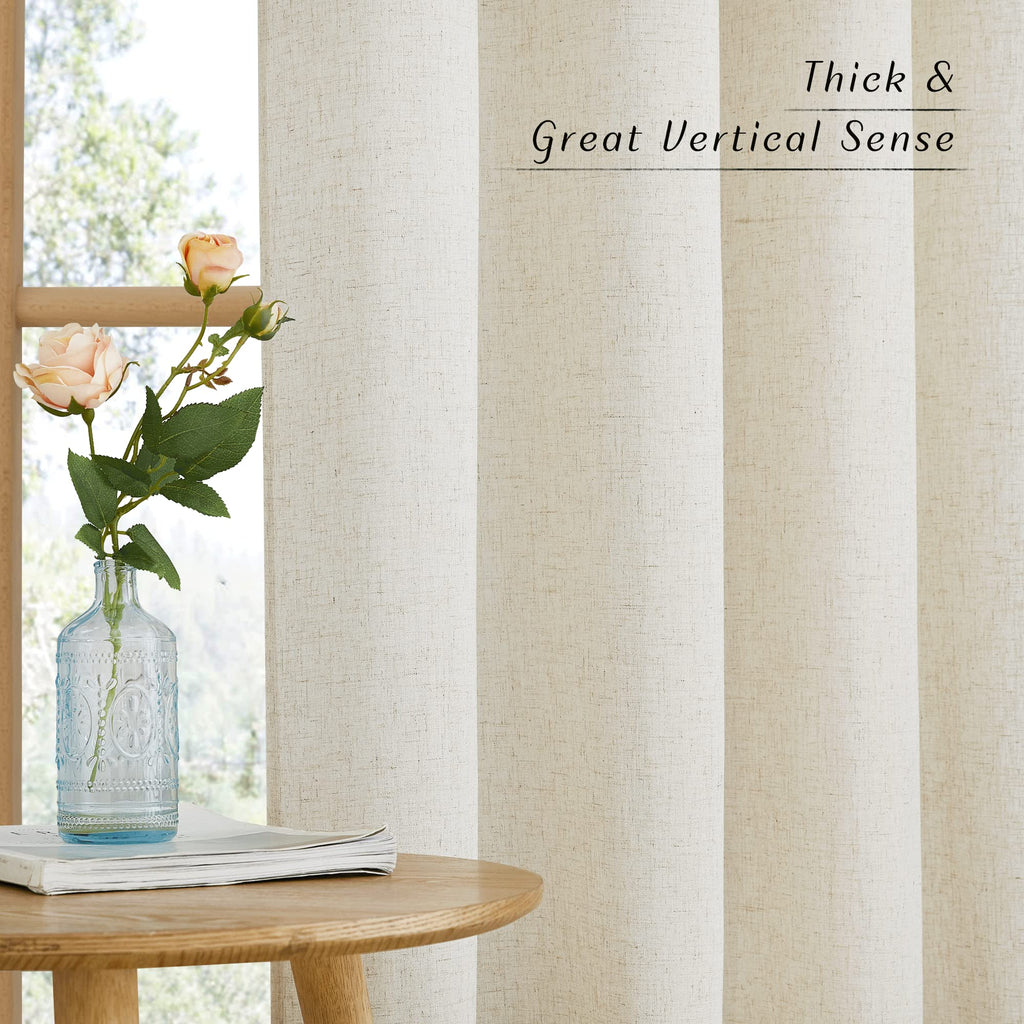 NICETOWN Flax Linen Semi Sheer Curtains 96 inches Long, Grommet Vertical Drapes Privacy Added with Light Filtering Window Treatments for Bedroom/Living Room, Natural, W55 x L96
