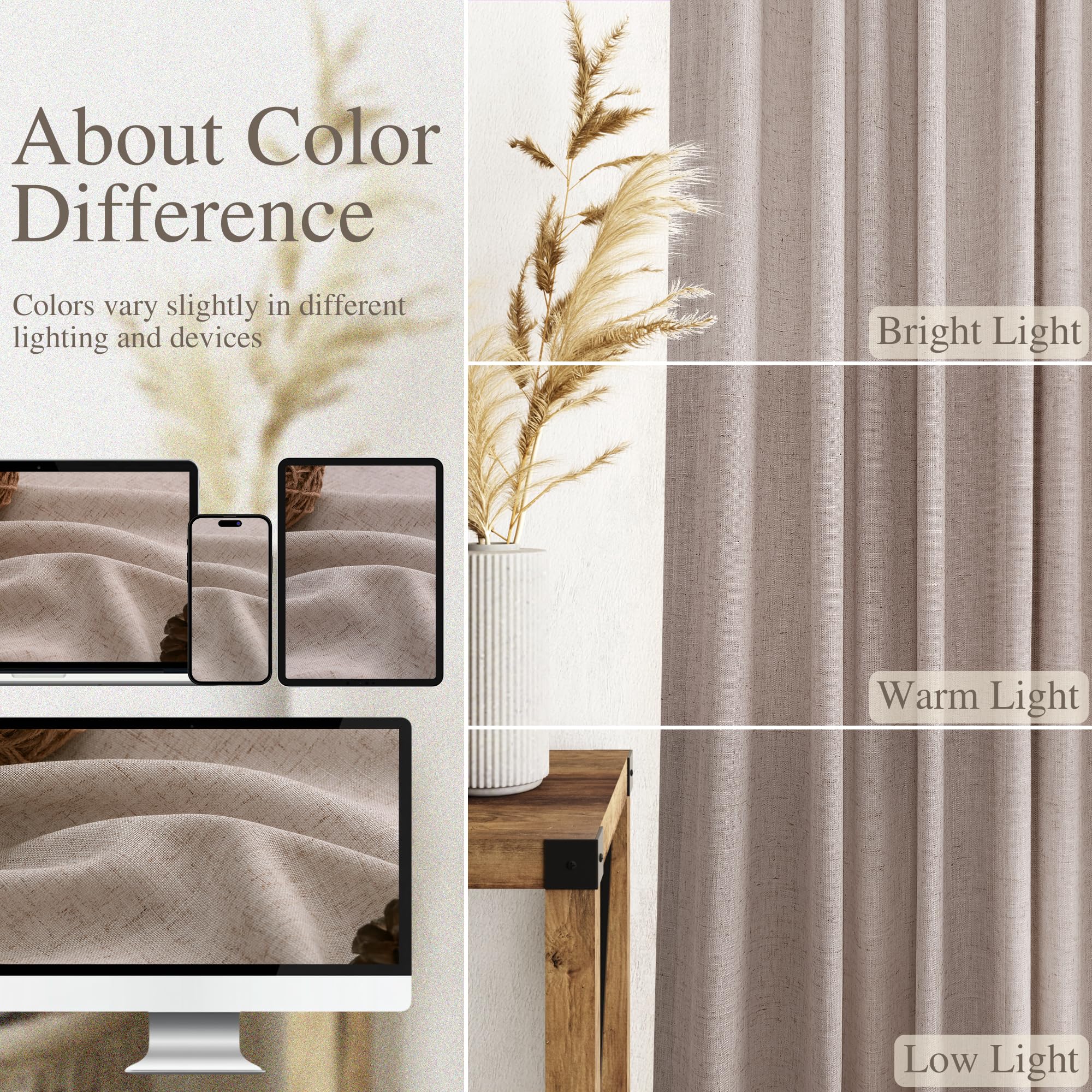 Nanspring Oatmeal Semi Sheer Curtains 72 Inches Long 2 Panels Set for Bedroom Back Tab Rod Pocket Light Filtering Privacy Drapes Cotton Linen Textured Farmhouse Living Room Curtain 52X72 Inches