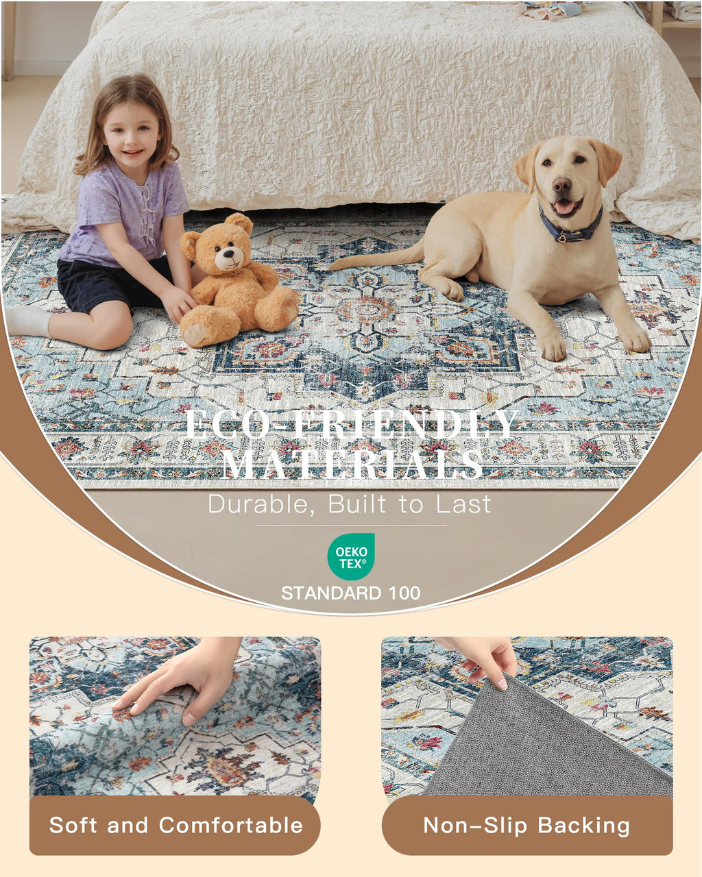 Madane Hallway Runner 3x8, Kitchen Rugs Washable Entry Rug, Blue