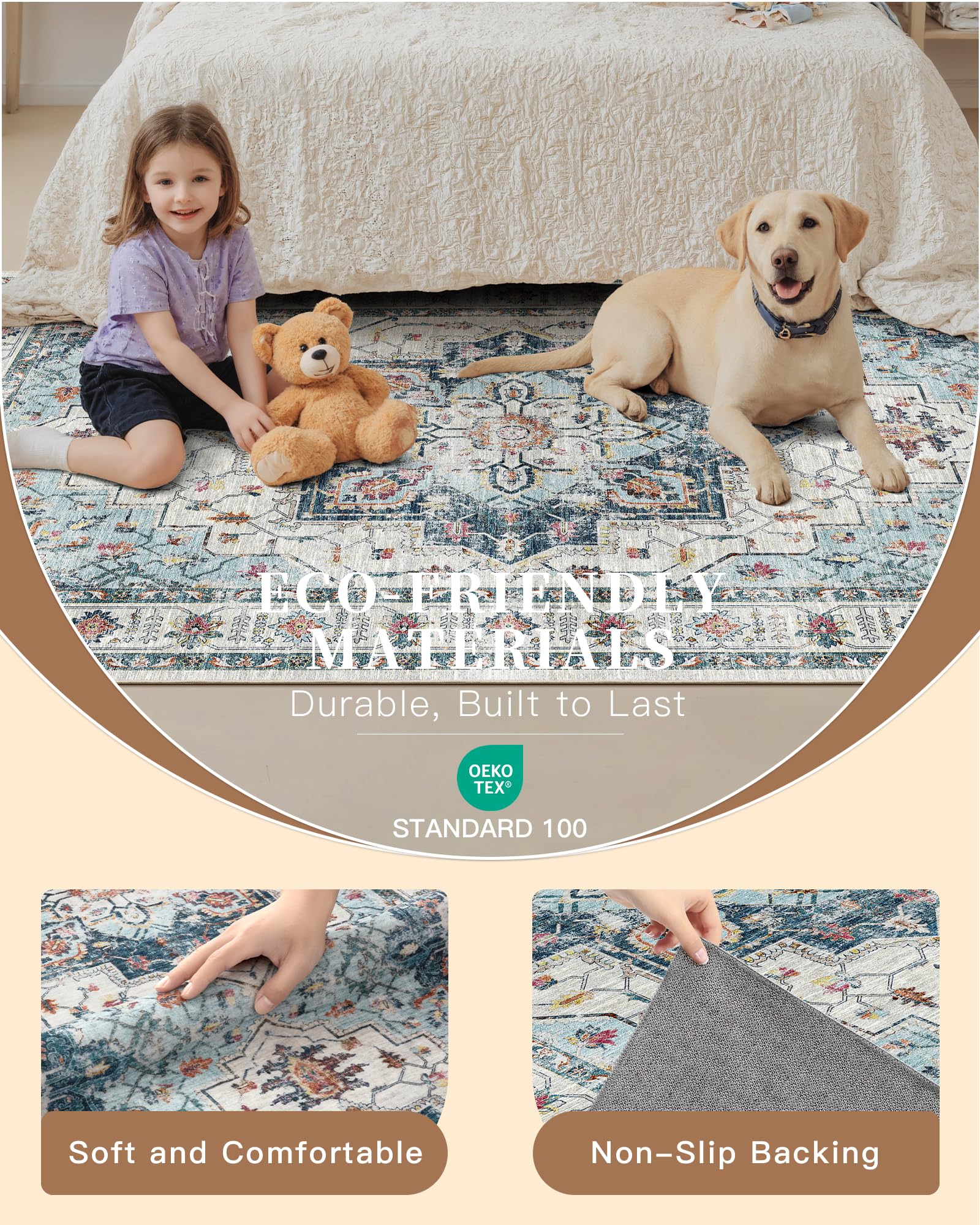 Madane Washable Area Rug 2x3 Small Entryway Rugs Non-Slip, Blue