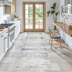 Rug Runners for Hallways Non Slip - 2x8 Runner Rug for Bedroom, Washable Runner with Rubber Backing, Soft Low-Pile Carpet for Kitchen, Laundry, Bathroom (2'x8', Blue/Brown/Ivory)