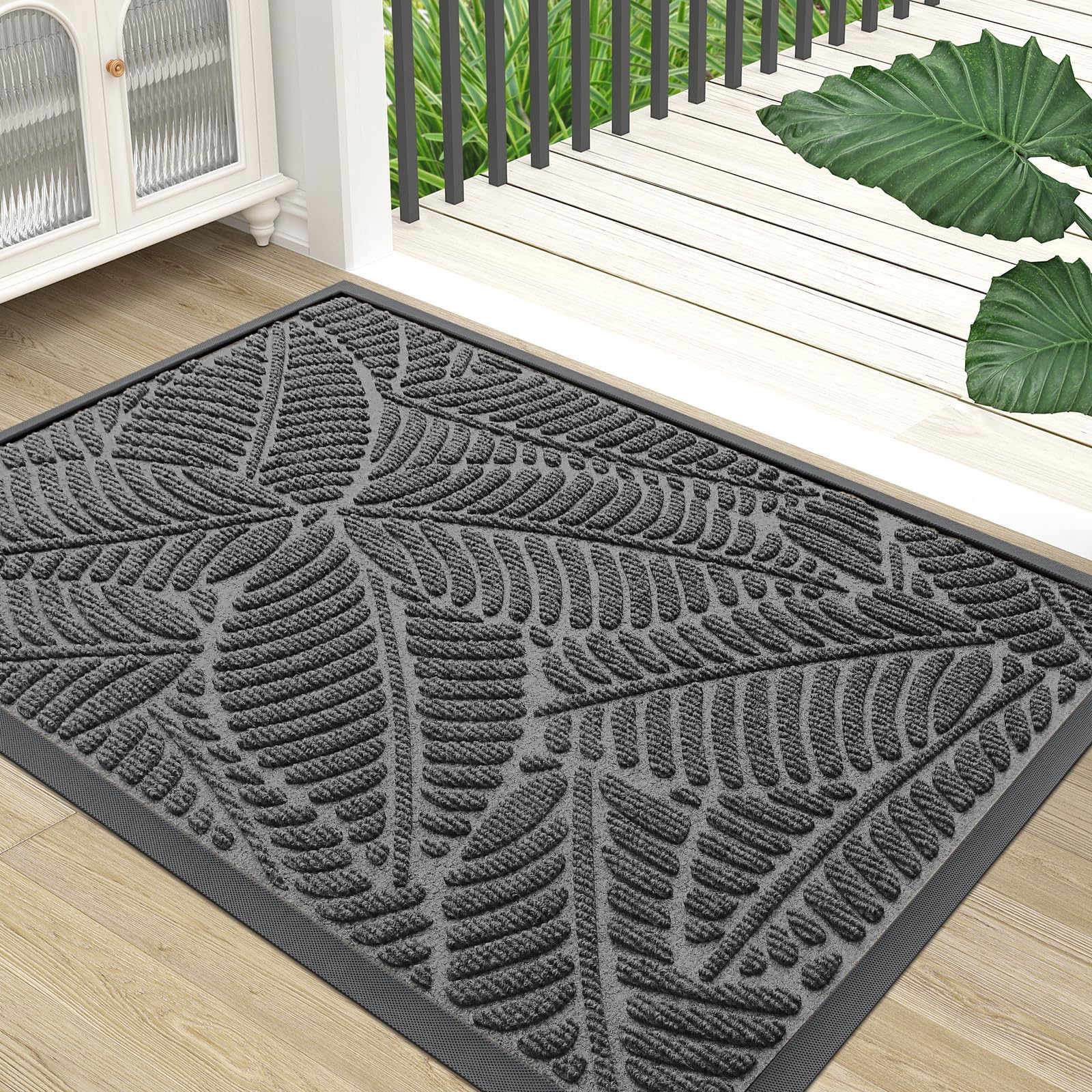 Colorxy Waterproof Front Doormat, Sturdy Natural Rubber Door Mat, 59x34