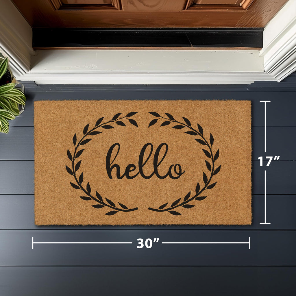 Barnyard Designs Natural Coco Coir Non-Slip Doormat (17x30, Hello Wreath)