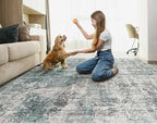UERMEI 8x10 Area Rug Living Room Rugs - Washable Neutral Modern Abstract Soft Thin Large Rug Indoor Floor No Slip Rug Carpet for Bedroom Under Dining Table Home Office Decor - Green/Grey
