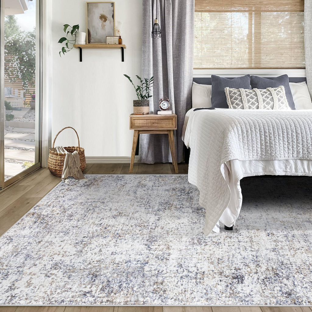 XLUEZ 5x7 Area Rugs for Living Room, Washable Modern Abstract Large Area Rug Neutral Soft Non Slip Kids Rug Stain Resistant Indoor Carpet for Bedroom Nursery Dining Room Playroom(Bluegrey, 5'x7')
