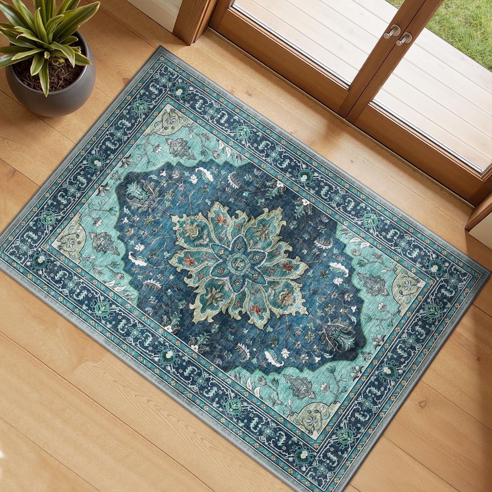RELEANY Washable Area Rug, Small 2'x3', Teal