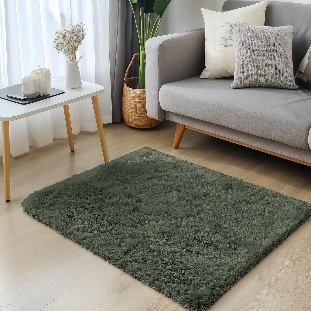 OLANLY 2x3 Machine Washable Small Bedside Rug, Soft Fluffy Shaggy Entryway Throw Rugs for Bedroom, Living Room, Indoor Floor Carpet for Kids Girls and Boys, Home Decor Aesthetic, Olive Green