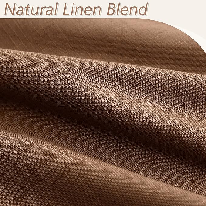 Guken 100% Blackout Linen Curtains 80 Inch Length 2 Panels Set for Living Room Bedroom Back Tab Thermal Insulated Black Out Linen Drapes Room Darkening Window Curtains,Caramel Brown