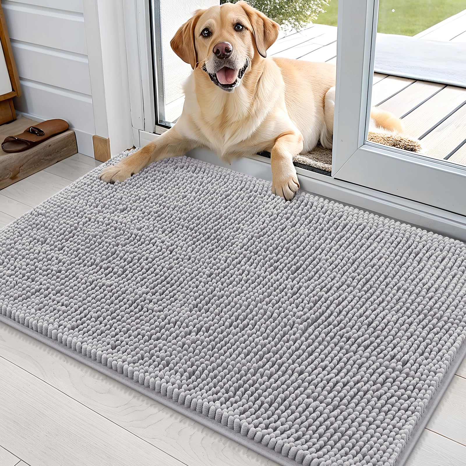 OLANLY Dog Door Mat for Muddy Paws 36x24, Super Absorbent Chenille Mud Mat