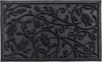 Boho Black Floral Leaves Outdoor Indoor Entrance Doormats, Absorbent Durable Heavy Duty Welcome Front Door Mat,Thick Natural Rubber Back,Easy Clean Entryway Mat 23x35 Inch, Low Profile
