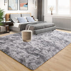 Tepook Area Rugs 9x12 for Living Room, Super Soft Fluffy Rugs for Bedroom, Modern Shaggy Rug Fuzzy Carpets for Kids, Plush Indoor Nursery Home Decor Rug with Non-Slip Bottom, Tie-Dyed Light Grey