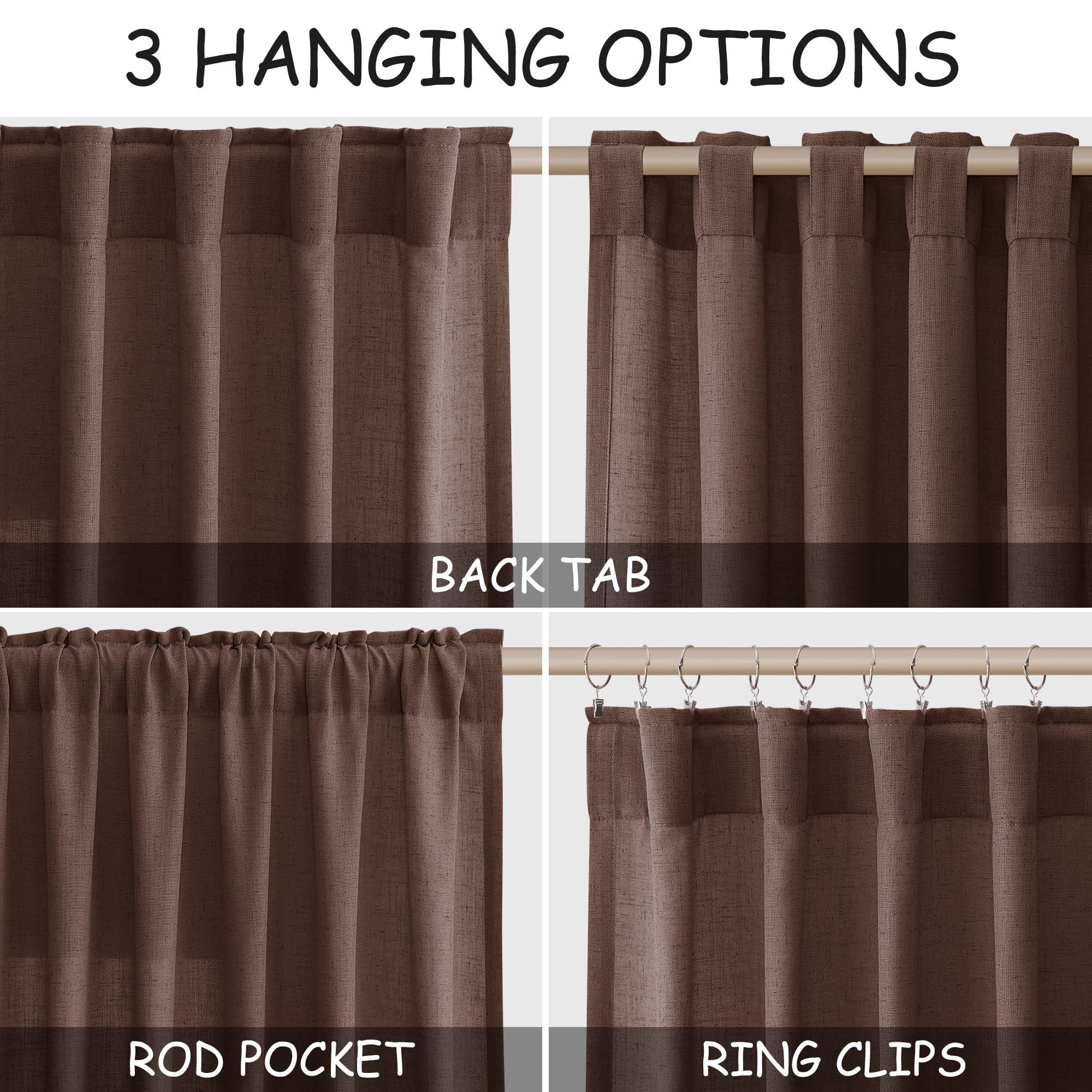 Mocha Mousse Curtains 84 Inch Length 2 Panels Set Back Tab Rod Pocke tLinen Blend Light Filtering Semi Sheer Textured for Neutral Farmhouse Living Room and Bedroom Decor 52x84