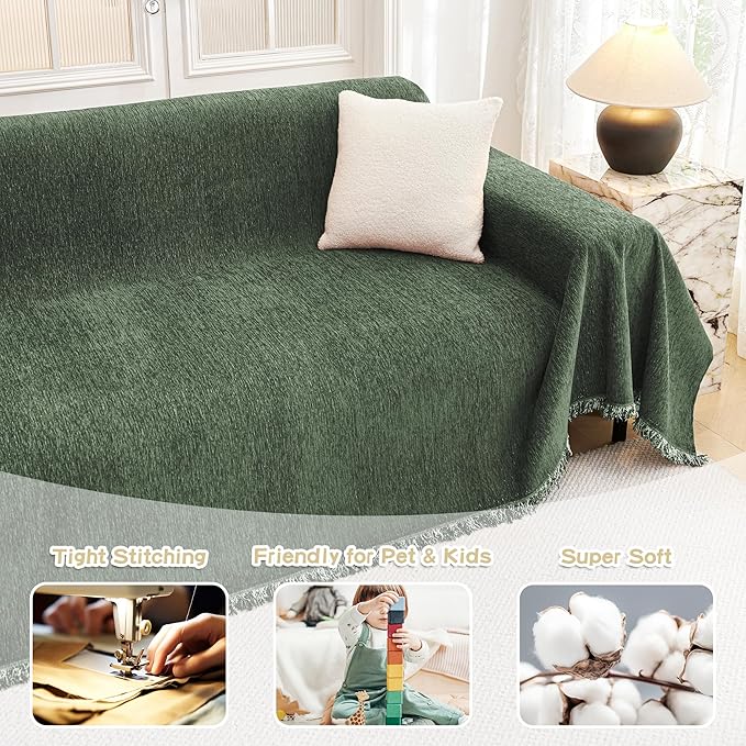MYSKY HOME Oversized Sofa Covers Couch Covers for 3 Cushion Couch Sofa Pet Friendly, L Shaped Couch Cover Sectional Couch Cover Non Slip Furniture Protector for Kids, 91"x150", Moss Green