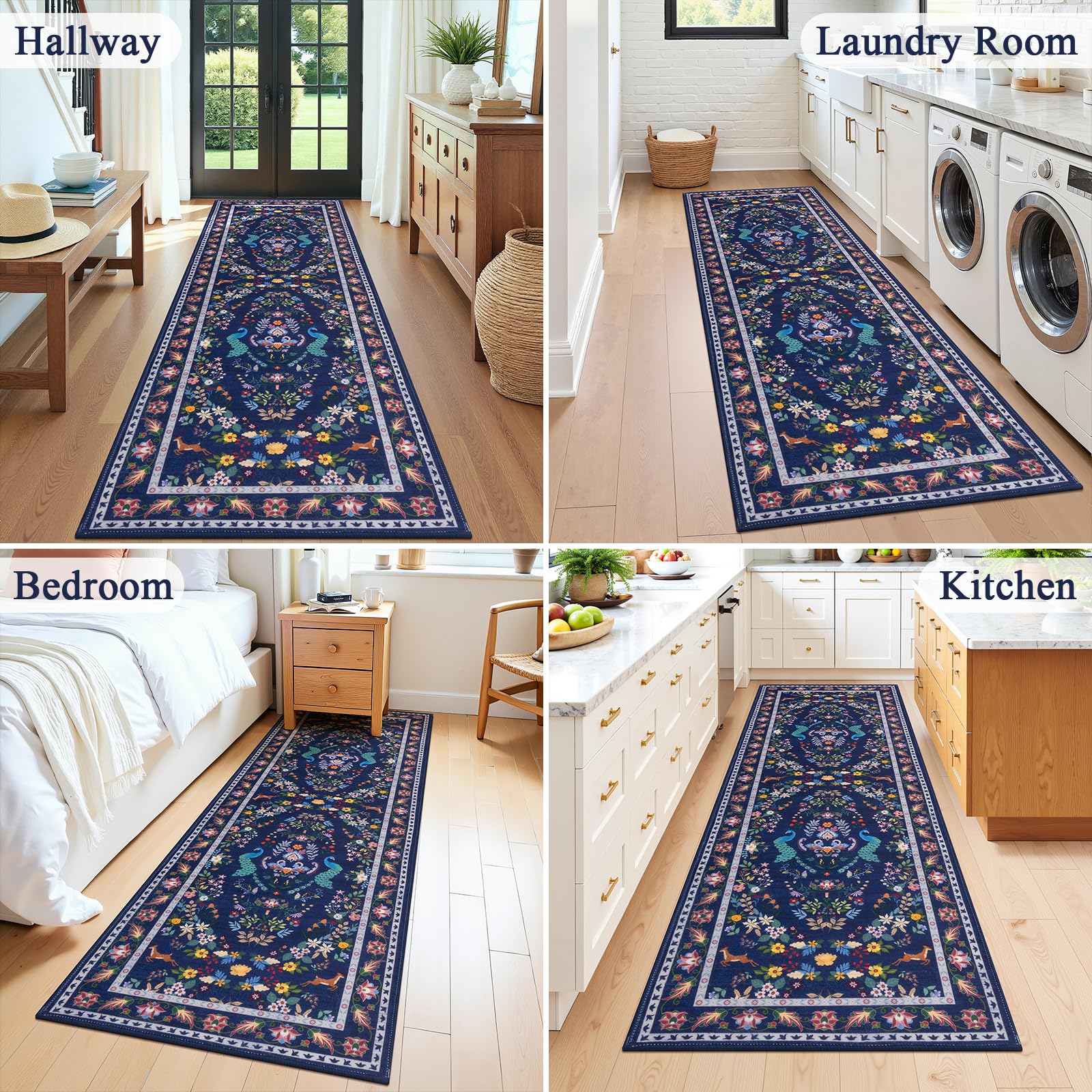 HEBE Hallway Runner Rug 2'x8', Washable Non Slip Kitchen Rug Runner