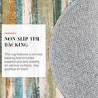 Lansny Modern Abstract Round Rug 5Ft, Green Mustard Multi Small Washable Non-Slip Circle Rug, Soft Circular Dining Room Rug Thin Print Faux Wool Carpet for Bedroom Living Room Office Playroom