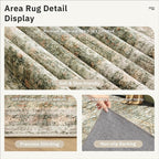 5x7 Area Rugs Green Orange Low Pile Indoor Washable Trendy Faded Style Rugs for Bedroom Living Room Dining Room Foldable Non-Slip Thin Print Mat