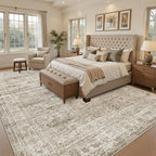 9x12 Area Rugs for Living Room, Non Slip Machine Washable Vintage Rugs, Low Pile Lightweight Large Rug for Bedroom, Dining Room, Home Office Brown