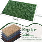 Boho Green Floral Leaves Outdoor Indoor Entrance Doormats, Absorbent Durable Heavy Duty Welcome Front Door Mat,Thick Natural Rubber Back,Easy Clean Entryway Mat 23x35 Inch, Low Profile