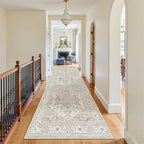 Madane 3x12 Hallway Runner Rug, Non Slip Washable 12ft Runner for Hallways Soft Vintage Kitchen Rugs Low-Pile Thin Floor Carpet Runner for Entryway Bathroom Bedroom, Beige/Brown