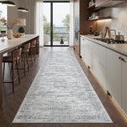 Long Bathroom Rugs Runner - Washable Runner Rugs for Hallway 2x10, Ultra-Thin Soft Kitchen Carpet Runner, Anti Slip Backing Runner Rugs for Entrance, Bedroom, Living Room(2'x10', Grey/Ivory)