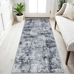 3x6 Washable Entryway Runner Rug: Non Slip Wide Hallway Runners Easy-to-Clean - Soft Living Room Bedroom Kitchen Carpet - Thin Low Pile Printed Floor Mat for Dining Room Black Grey