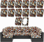 hyha 14Pcs Patio Cushion Covers, Stretch Outdoor Couch Cushion Covers Replacement, Washable Outdoor Chair/Sofa Slipcovers for Patio Furniture Cushions Protector with Elastic Bottom(Floral,Cover Only)