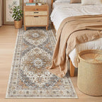 Madane Hallway Runner 3x8, Kitchen Rugs Washable Entryway Rug Vintage Kitchen Runners Non Slip Indoor Area Rug Farmhouse Carpet Runner for Bathroom Living Room Bedroom (3 X 8, Turmeric/Grey)