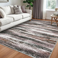 Lansny Modern Abstract 5x7 Machine Washable Area Rug Non-Slip Soft Bedroom Living Romm Rug Dark Light Brown White Ultra Thin Print Faux Wool Floor Carpet Throw Rugs for Dining Room Indoor Office