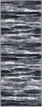 Lansny Modern Abstract Runner Rug 2x5, Black Grey Washable Kitchen Runner Entryway Rug Mat Non-Slip Soft Hallway Rug Runner Thin Print Faux Wool Carpet for Bedroom Laundry Room Indoor