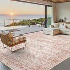 Soalmost 9x12 Area Rugs for Living Room, Non Slip Machine Washable Vintage Rugs, Low Pile Lightweight Large Rug for Bedroom, Dining Room, Home Office Pink