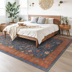 Hazo Haus 6x9 Dining Room Rugs for Under Table - Washable Area Rug for Living Room, Low Pile Non-Slip Rugs for Bedroom - Navy Blue & Terracotta Vintage Boho Eclectic Home Decor