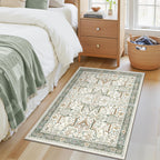 Washable 2x3 Entryway Area Rug - Small Non Slip Vintage Kitchen Runner Rugs Indoor Entrance Soft Neutral Stain Resistant Bathroom Mat Farmhouse Carpet for Bedroom Living Room Entry Laundry 2'x3' Green