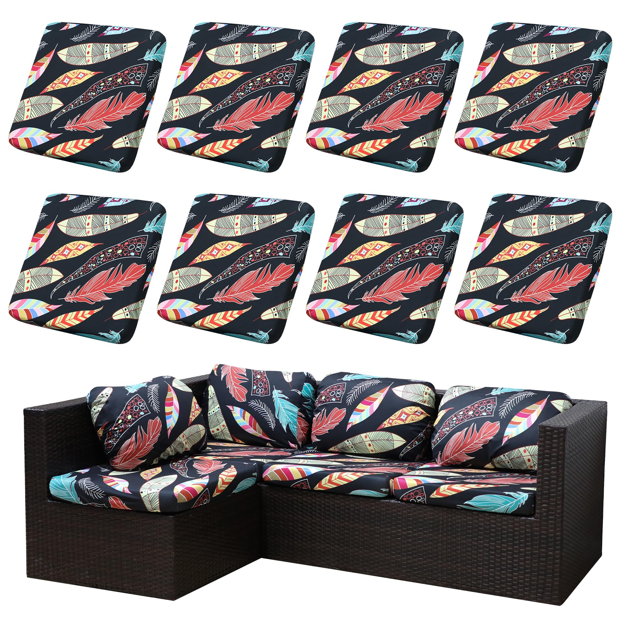 SUKAIKEQA 8PCS Patio Cushion Covers.Patio Furniture Couch SeatSlipcovers