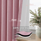Guken Rose 100% Blackout Linen Curtains 96 Inch Length 2 Panels Set for Living Room Bedroom Back Tab/Rod Pocket Thermal Insulated Farmhouse Farmhouse Black Out Drapes Room Darkening,52x96
