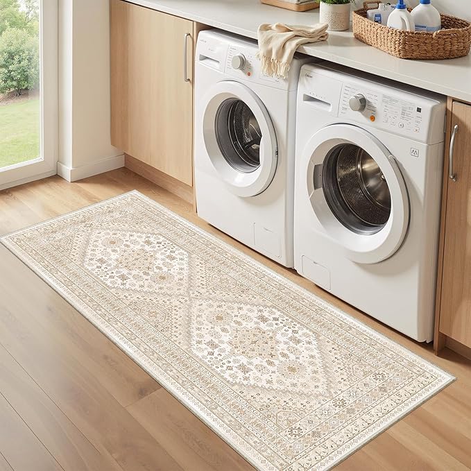 zesthome 2x6 Runner Rug Non Slip,Washable Hallway Runner Rug,Beige