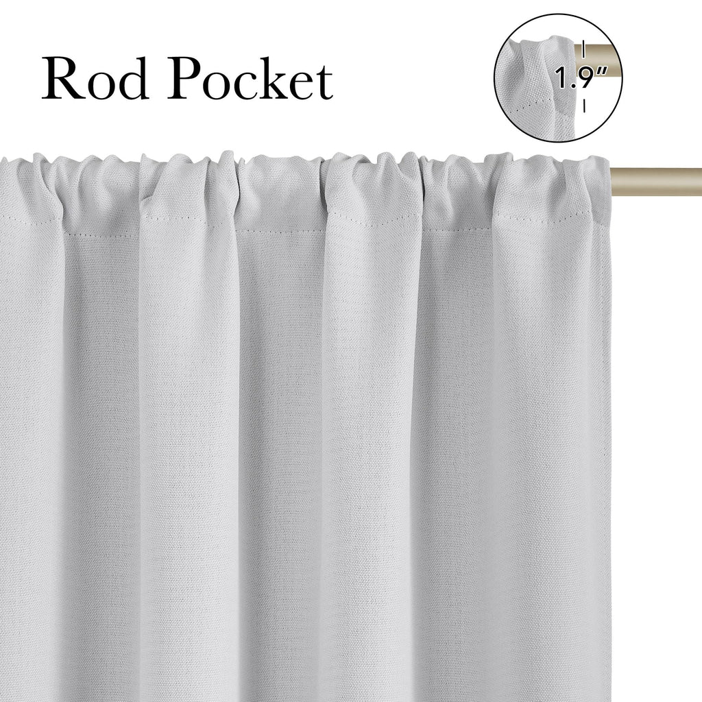 NICETOWN Greyish White Faux Linen Room Darkening Rod Pocket Curtains 63 inch Length, W42 x L63, Light Blocking Thermal Insulated Noise Reducing Drapes for Bedroom Living Room Farmhouse Decor, 2 Panels