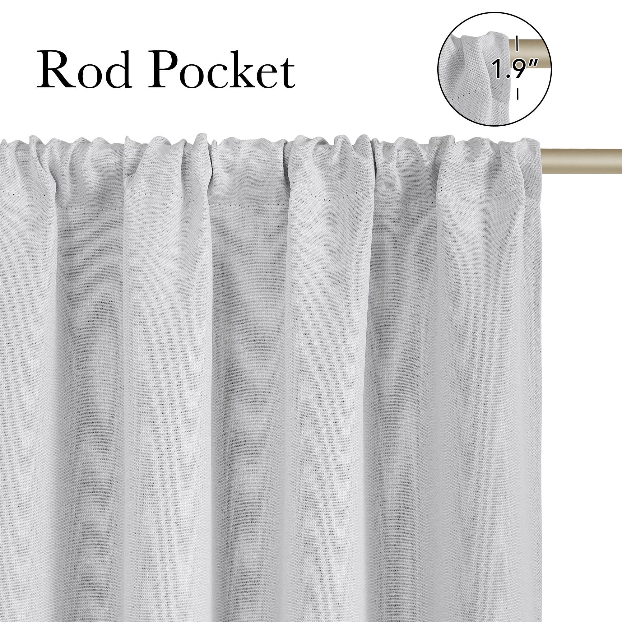 NICETOWN Greyish White Faux Linen Room Darkening Rod Pocket Curtains 63 inch Length, W42 x L63, Light Blocking Thermal Insulated Noise Reducing Drapes for Bedroom Living Room Farmhouse Decor, 2 Panels