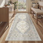 3x8 Runner Rug Non Slip Washable for Entryway, Front Porch, Vintage Hallway Runner for Laundry Room, Bedroom, Stain Resistant Thin Indoor Kitchen Mats for Floor(Beige,3'x8')
