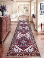 SERISSA Runner Rug for Hallways, 2'6"x12' Washable Non Slip Runner Rug, Extra Long Boho Rug Ultra Soft Vintage Burgundy Navy Print Floor Carpet for Bedroom Hallway Entryway Bathroom Laundry Room