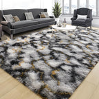 Tepook Soft Fluffy Rugs for Bedroom, 4x6 Area Rug for Living Room, Modern Shaggy Room Rug for Kids Boys Girls, Plush Throw Rugs Indoor Nursery Home Decor Rug with Non-Slip Bottom, White Black Gold