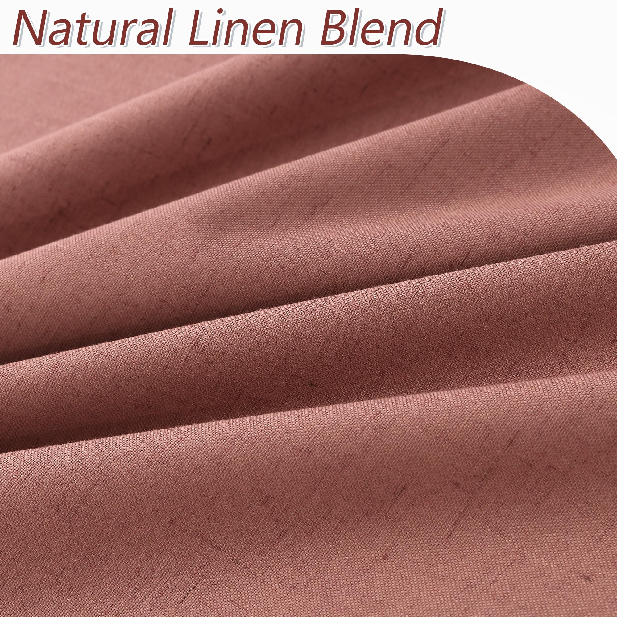 Dusty Rose 100% Blackout Linen Curtains 108 Inch Length 2 Panels Set for Girls Bedroom Back Tab Thermal Insulated Black Out Drapes Room Darkening Farmhouse Style for Bedroom Window Curtains 52x108