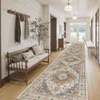 Madane Hallway Runner Rug 2'6''x16' Kitchen Runner - Non Slip Vintage Runners for Hallways Washable Soft Low Pile 2.5x16 ft Rug Runner for Laundry Room, Entryway and Bedroom, Turmeric/Grey