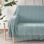 BOURINA Aqua Throw Blanket 60x80 Inches Throw Textured Solid Soft Sofa Throw Couch Knitted Decorative Blanket