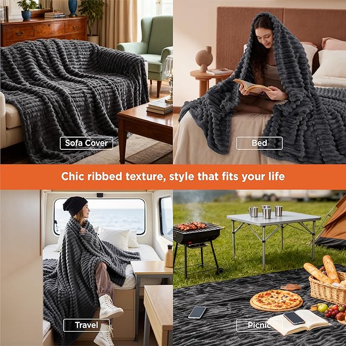 Bedsure GentleSoft Grey Fleece King Blanket for Couch - Cozy Soft Blankets for Women, Cute Small Throws for Girls, 108x90 Inches