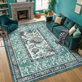 GarveeHome Teal 8x10 Area Rugs for Living Room, Botanical Grove Cottagecore Washable Rug for Bedroom Dining Nursery Low-Pile Vintage Large Carpet